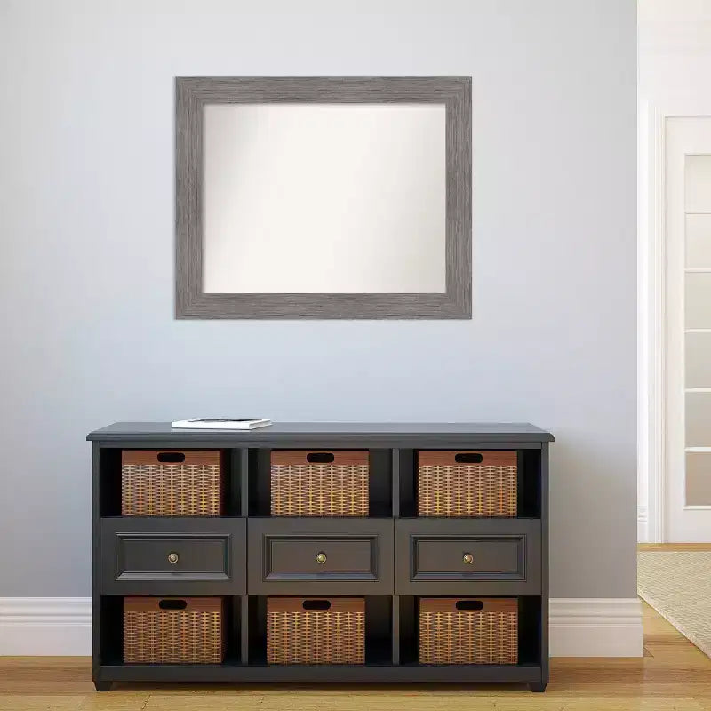 Specchio da Parete Rettangolare con Cornice a Righe Verticali Grigie, Singolo