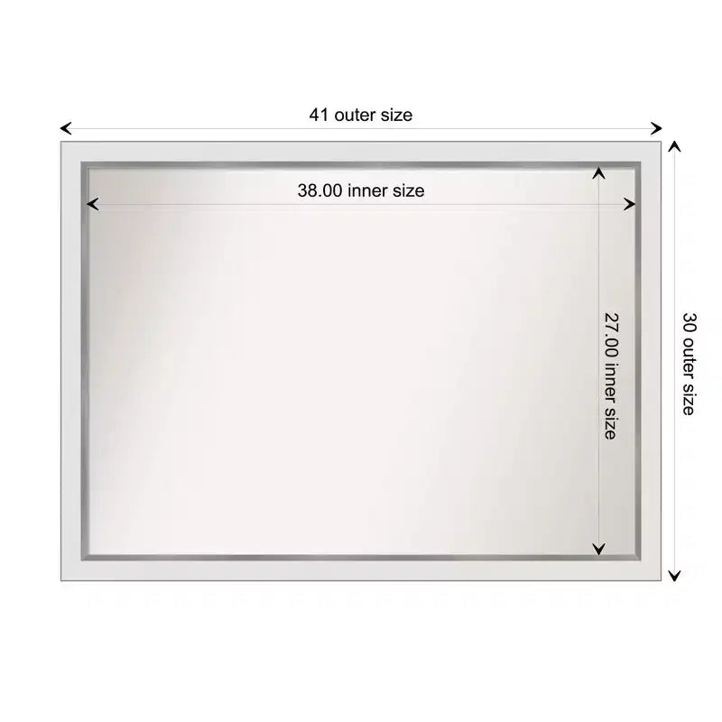 Specchio da parete rettangolare con cornice sottile bianca/argento, singolo, 41" x 30"