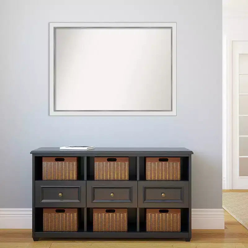 Specchio da parete rettangolare con cornice sottile bianca/argento, singolo, 41" x 30"