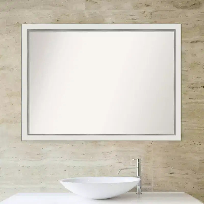 Specchio da parete rettangolare con cornice sottile bianca/argento, singolo, 41" x 30"