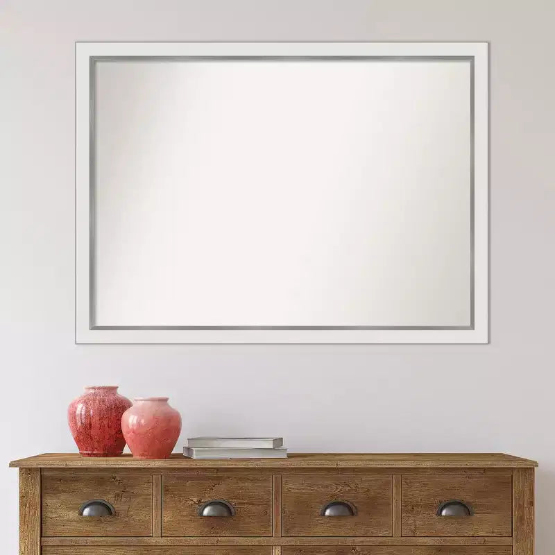 Specchio da parete rettangolare con cornice sottile bianca/argento, singolo, 41" x 30"
