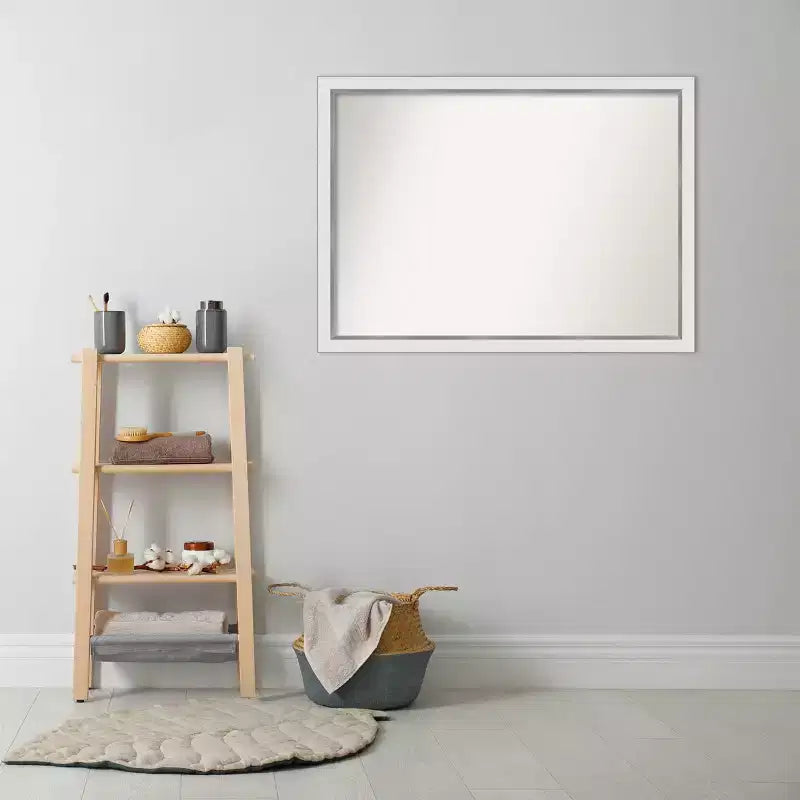 Specchio da parete rettangolare con cornice sottile bianca/argento, singolo, 41" x 30"