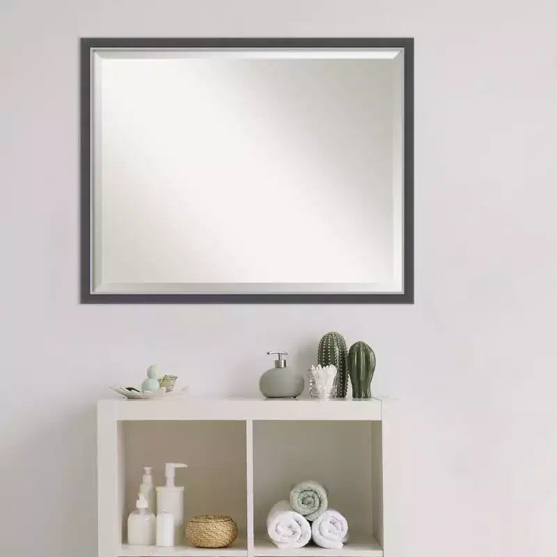Specchio da parete rettangolare smussato nero/argento, singolo