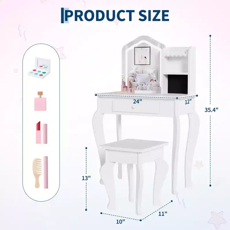 Set toeletta per bambine con sgabello, per età 3-8 anni - Ideale per camera da letto o sala giochi