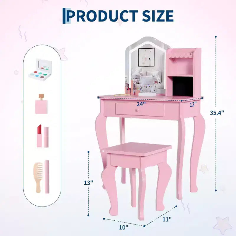 Set toeletta per bambine con sgabello, per età 3-8 anni - Ideale per camera da letto o sala giochi