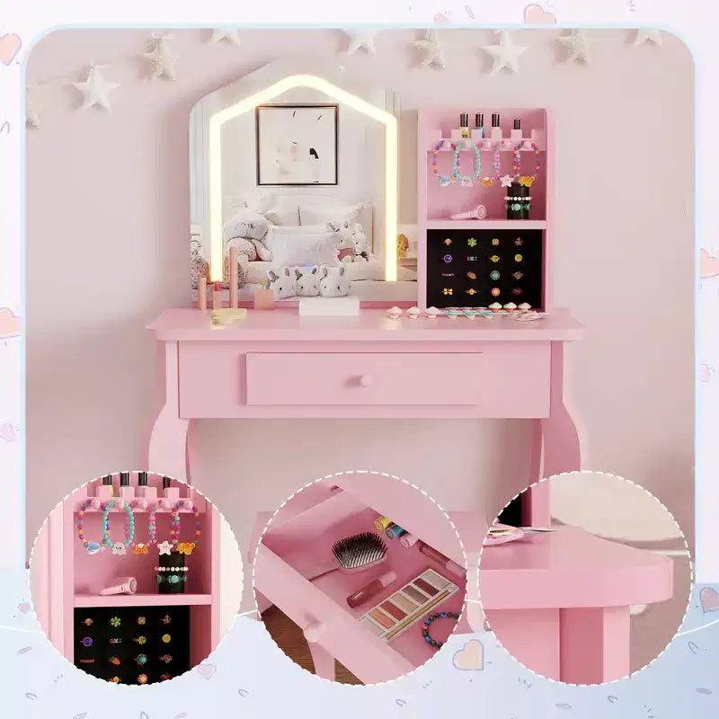 Set toeletta per bambine con sgabello, per età 3-8 anni - Ideale per camera da letto o sala giochi