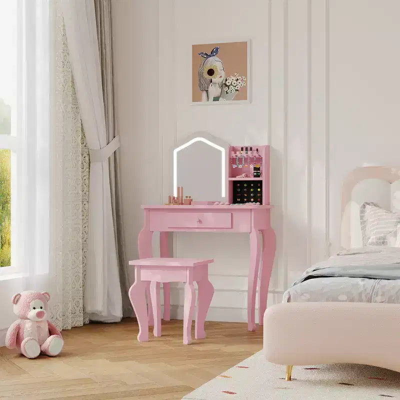 Set toeletta per bambine con sgabello, per età 3-8 anni - Ideale per camera da letto o sala giochi