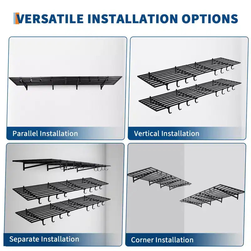 Mensole da Garage Resistenti 2 Pezzi 60x120 cm, Scaffale Metallico a Parete con Ganci, Capacità 90 kg Ciascuna, Salvaspazio per Garage/Officina/Casa, Facile da Installare