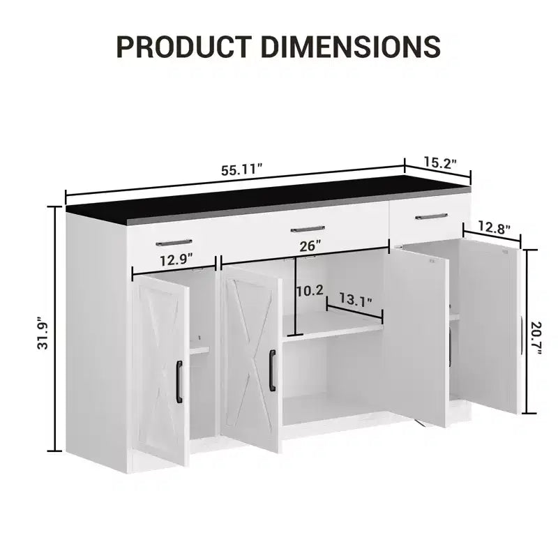 Credenza Buffet Contenitore con Cassetti, Mobile da Caffè Grande in Legno da 140 cm con Ripiani e Ante per Cucina Sala da Pranzo Soggiorno
