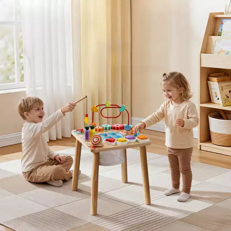 VEVOR Tavolo Attività Montessori per Bambini 1-3 Anni, Scrivania Didattica in Legno 8 in 1, Tavolo da Gioco per Neonati Maschi e Femmine dai 6 Mesi in su, Multicolore
