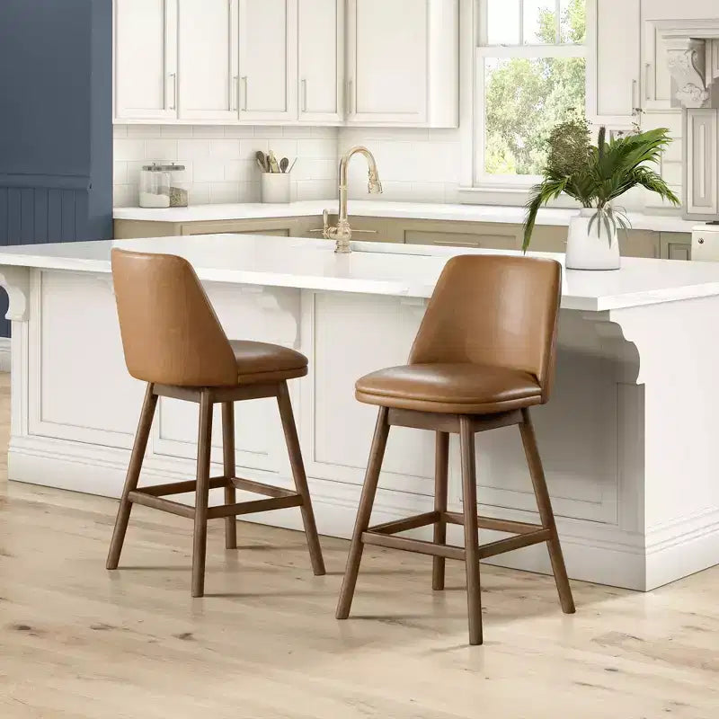 ROME + OAK Sgabello da bancone girevole Rowan 26, finitura noce e pelle marrone, confezione da 4 pezzi