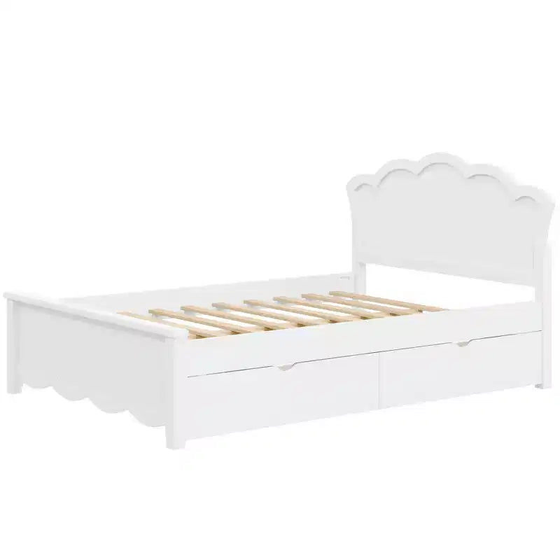 Letto a piattaforma moderno Luxystar con testiera e 2 cassetti, bianco
