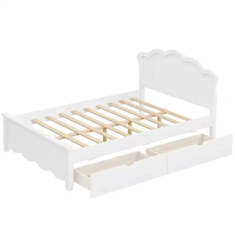 Letto a piattaforma moderno Luxystar con testiera e 2 cassetti, bianco