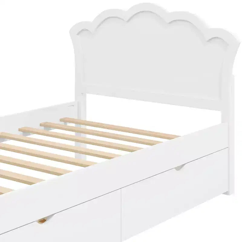 Letto a piattaforma moderno Luxystar con testiera e 2 cassetti, bianco
