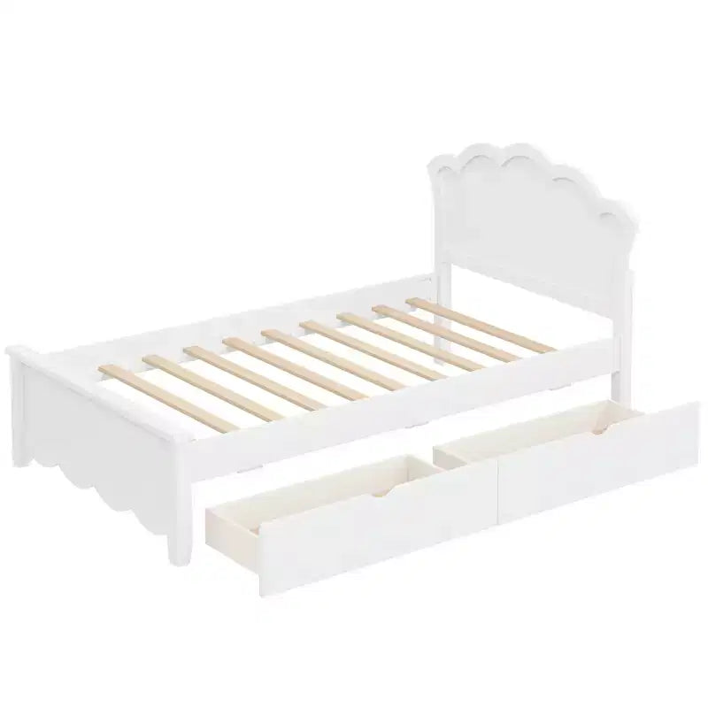 Letto a piattaforma moderno Luxystar con testiera e 2 cassetti, bianco