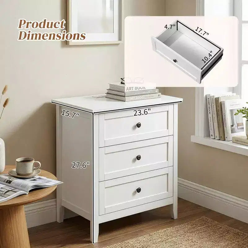 Comodino Karl Home 24 pollici con 3 cassetti, superficie in melaminico, USB-C e prese di corrente standard USA