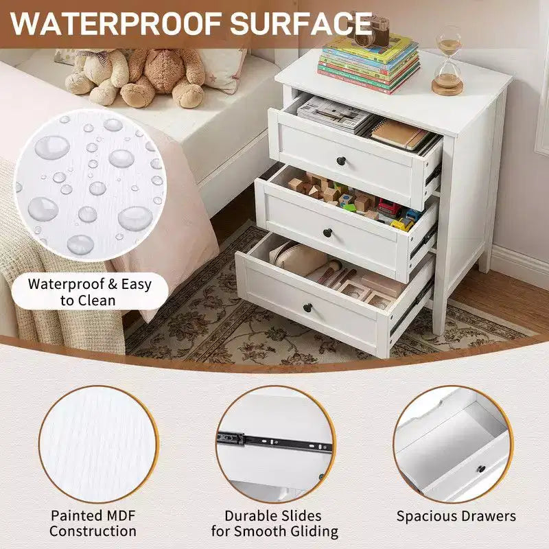 Comodino Karl Home 24 pollici con 3 cassetti, superficie in melaminico, USB-C e prese di corrente standard USA