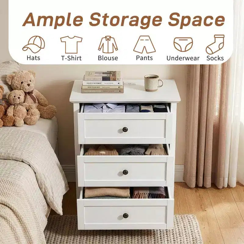Comodino Karl Home 24 pollici con 3 cassetti, superficie in melaminico, USB-C e prese di corrente standard USA