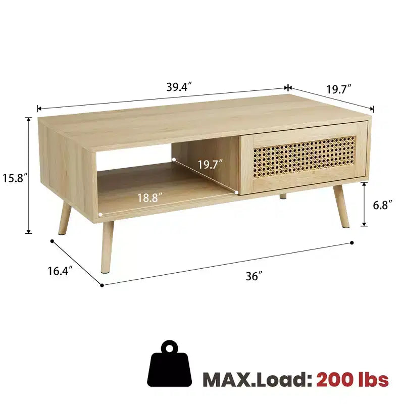 Set di 2 Tavolini da Salotto, Include Mobile TV in Rattan da 120 cm con Mobile Contenitore per TV da 55", Tavolino da Caffè Rustico con Ripiano per Camera da Letto