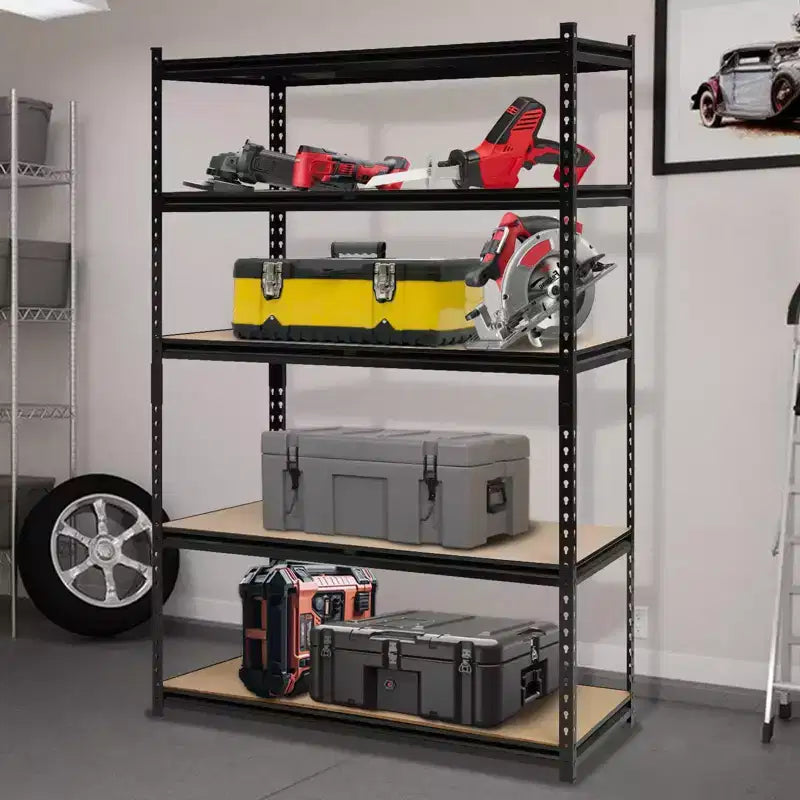 Scaffali per garage, scaffali robusti in metallo regolabili per garage, scaffali regolabili a 5 ripiani, scaffali di utilità in metallo per magazzino