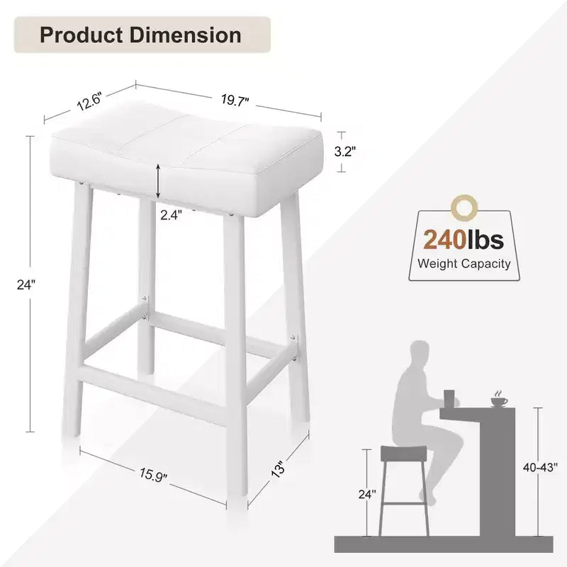 Set di 4 sgabelli da bar altezza bancone da 24 pollici, sedie a sella imbottite in pelle PU, ideali per isola cucina, sala da pranzo, bar di casa