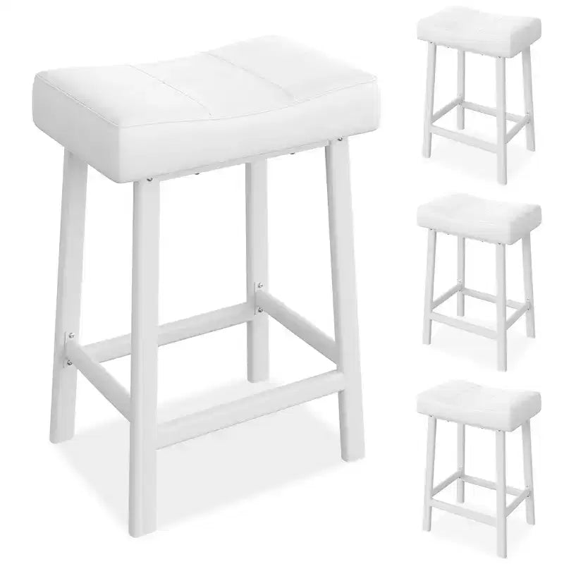 Set di 4 sgabelli da bar altezza bancone da 24 pollici, sedie a sella imbottite in pelle PU, ideali per isola cucina, sala da pranzo, bar di casa