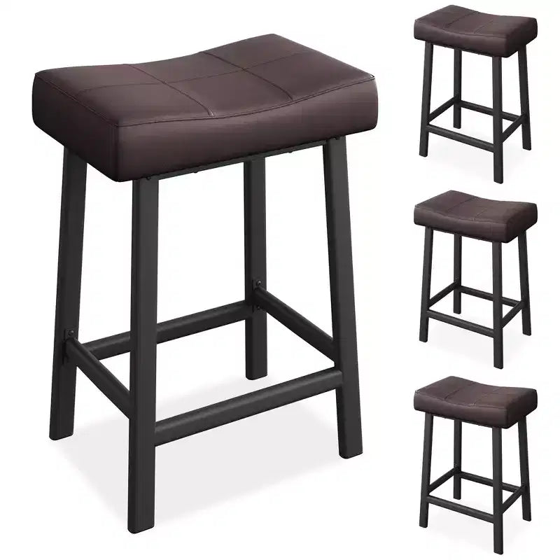 Set di 4 sgabelli da bar altezza bancone da 24 pollici, sedie a sella imbottite in pelle PU, ideali per isola cucina, sala da pranzo, bar di casa
