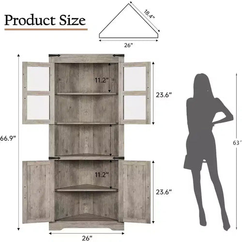Mobile angolare a 6 ripiani con ante, Scaffale salvaspazio da pavimento per bagno, cucina, soggiorno, organizer multiuso per piccoli spazi