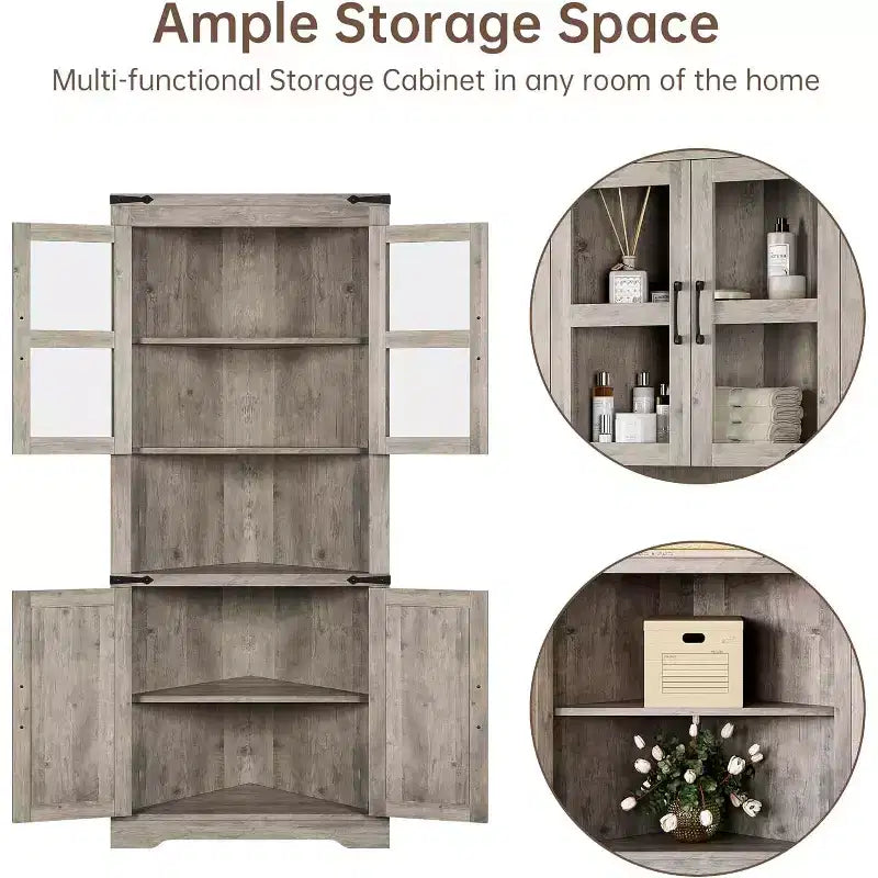 Mobile angolare a 6 ripiani con ante, Scaffale salvaspazio da pavimento per bagno, cucina, soggiorno, organizer multiuso per piccoli spazi
