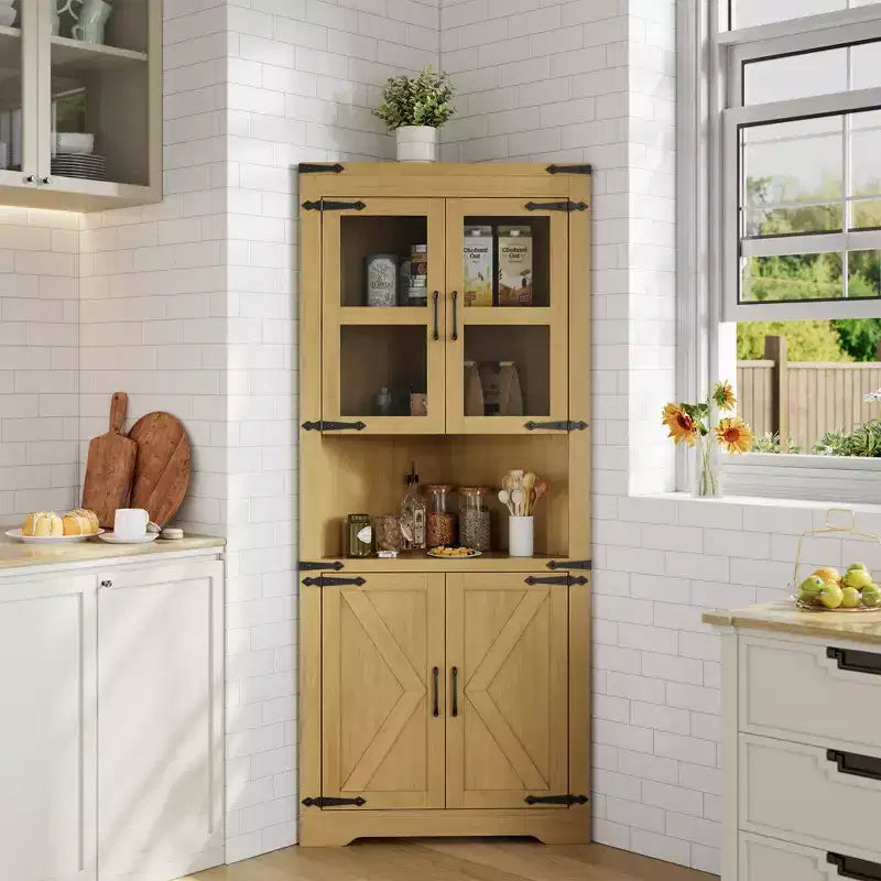 Mobile angolare a 6 ripiani con ante, Scaffale salvaspazio da pavimento per bagno, cucina, soggiorno, organizer multiuso per piccoli spazi