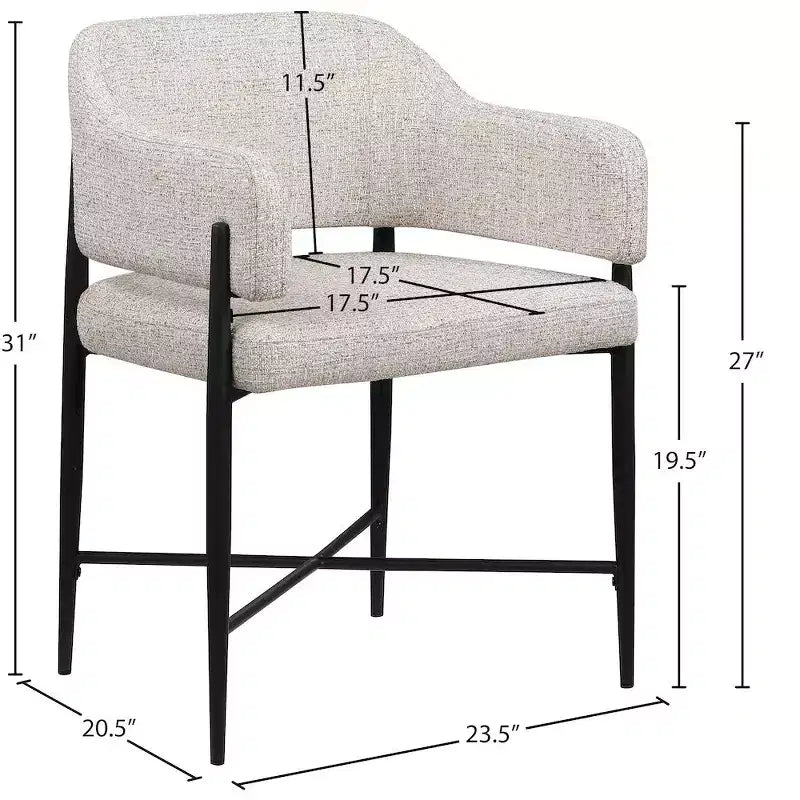 Meridian Furniture Dame, Sedia da Pranzo Imbottita in Tessuto Beige, Set da 2