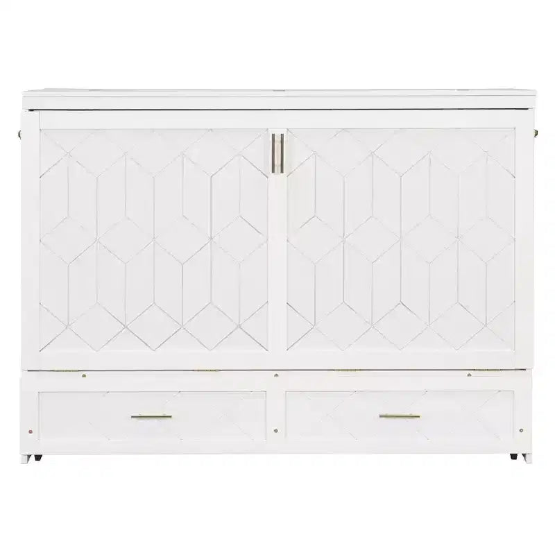 Luxystar Armadio Letto a Scomparsa Moderno Queen con Cassetti, Blocco di Sicurezza e Presa Elettrica
