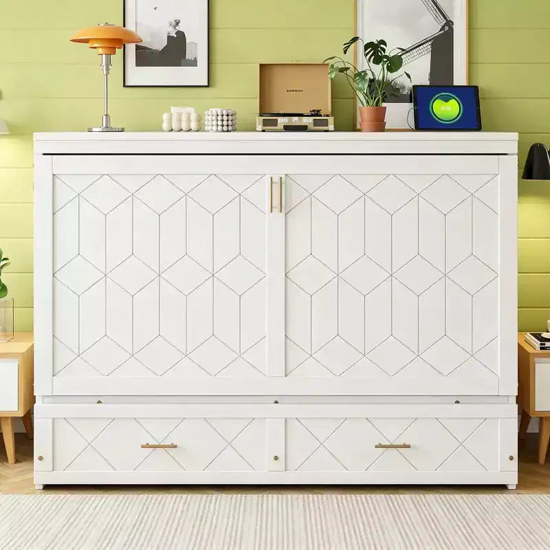 Luxystar Armadio Letto a Scomparsa Moderno Queen con Cassetti, Blocco di Sicurezza e Presa Elettrica