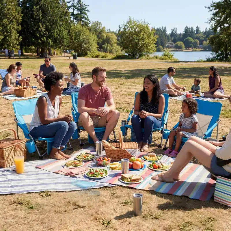 Sedie da Spiaggia Pieghevoli Portatili, Sedia Leggera con Seduta Extra Larga con Portabicchieri, Tasca Portaoggetti e Borsa da Trasporto per Campeggio, Spiaggia, Viaggi