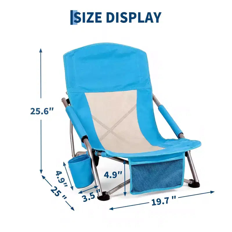 Sedie da Spiaggia Pieghevoli Portatili, Sedia Leggera con Seduta Extra Larga con Portabicchieri, Tasca Portaoggetti e Borsa da Trasporto per Campeggio, Spiaggia, Viaggi