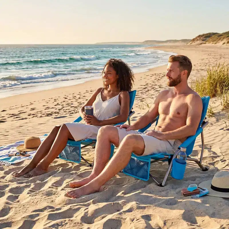 Sedie da Spiaggia Pieghevoli Portatili, Sedia Leggera con Seduta Extra Larga con Portabicchieri, Tasca Portaoggetti e Borsa da Trasporto per Campeggio, Spiaggia, Viaggi