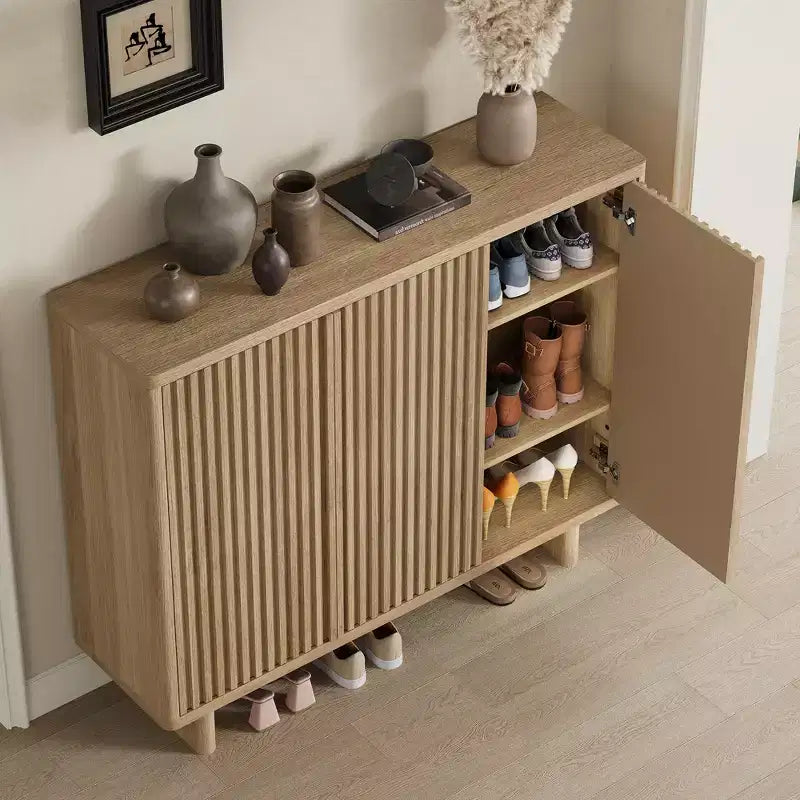 Mobiletto scarpiera da ingresso rustico a 5 ripiani con ante scanalate, panca organizer indipendente in legno da 46" con ripiani regolabili per corridoio e armadio