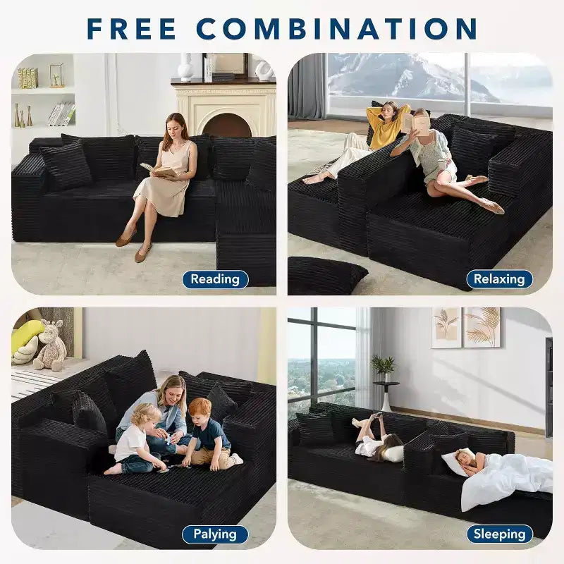 SunnyFurn Divano Sezionale Modulare a L Moderno 106, Divano Cloud Oversize, Seduta Profonda in Morbido Velluto a Coste, Design Minimalista, Comodo e Morbido