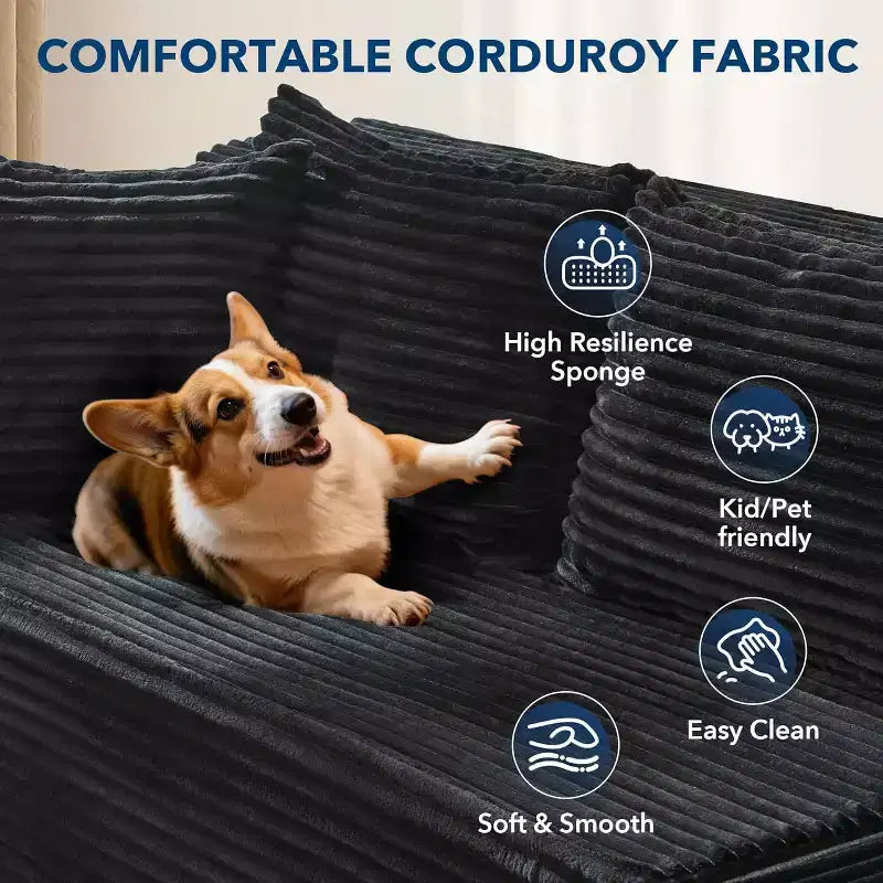 SunnyFurn Divano Sezionale Modulare a L Moderno 106, Divano Cloud Oversize, Seduta Profonda in Morbido Velluto a Coste, Design Minimalista, Comodo e Morbido