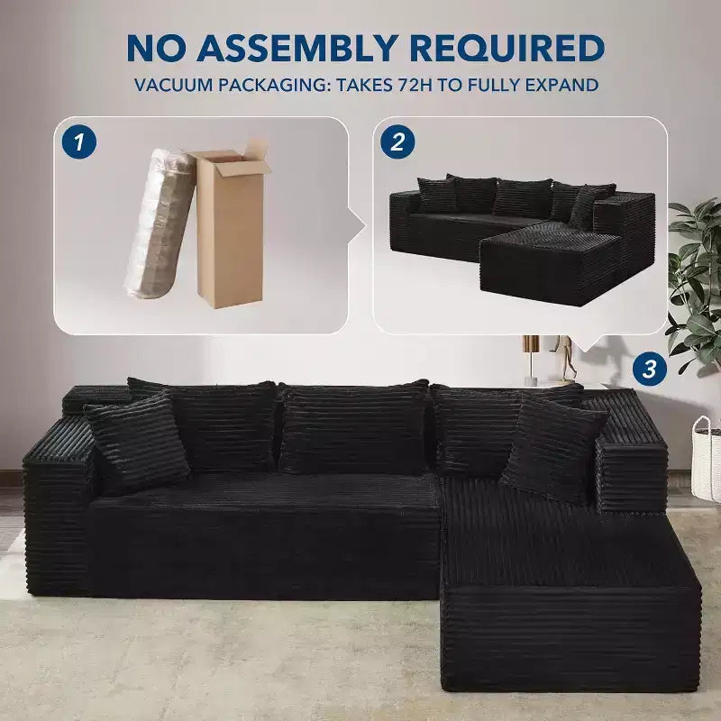 SunnyFurn Divano Sezionale Modulare a L Moderno 106, Divano Cloud Oversize, Seduta Profonda in Morbido Velluto a Coste, Design Minimalista, Comodo e Morbido
