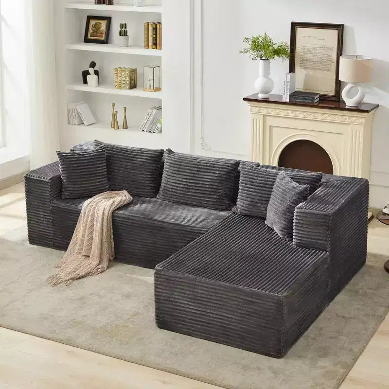 SunnyFurn Divano Sezionale Modulare a L Moderno 106, Divano Cloud Oversize, Seduta Profonda in Morbido Velluto a Coste, Design Minimalista, Comodo e Morbido
