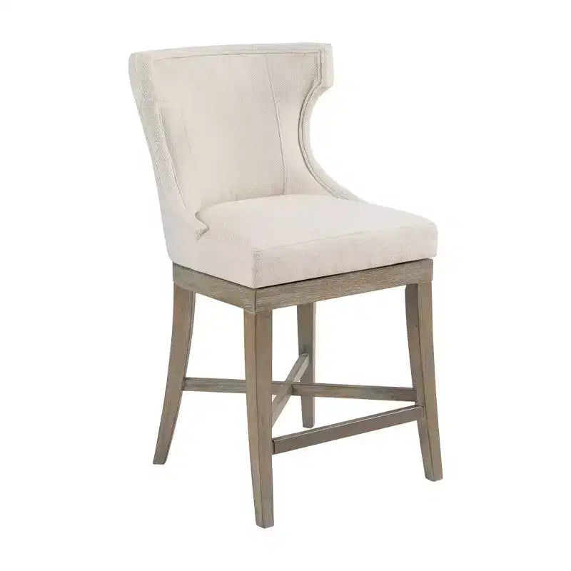 Sgabello da bancone girevole color crema, imbottito, 1 posto