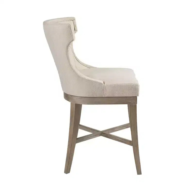 Sgabello da bancone girevole color crema, imbottito, 1 posto