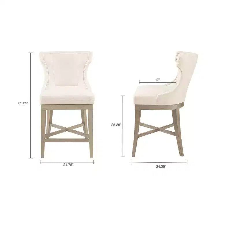Sgabello da bancone girevole color crema, imbottito, 1 posto