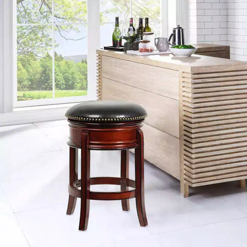 Sgabello da bar Hamilton con schienale girevole, altezza bancone, 61 cm, colore Brandy - Boraam: Legno duro, similpelle, borchie decorative