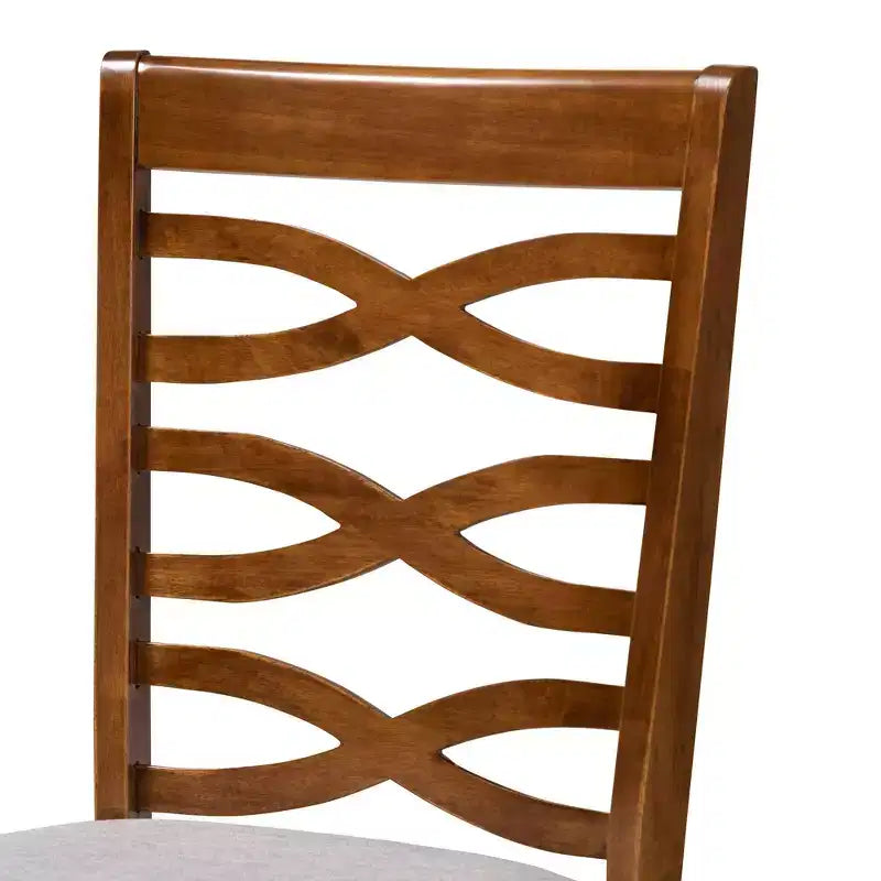 Sedia da pranzo senza braccioli imbottita grigia, finitura noce – Set da 4