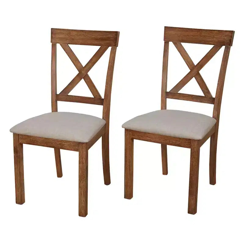 Sedia da pranzo con schienale a X Driftwood, lino beige, set da 2