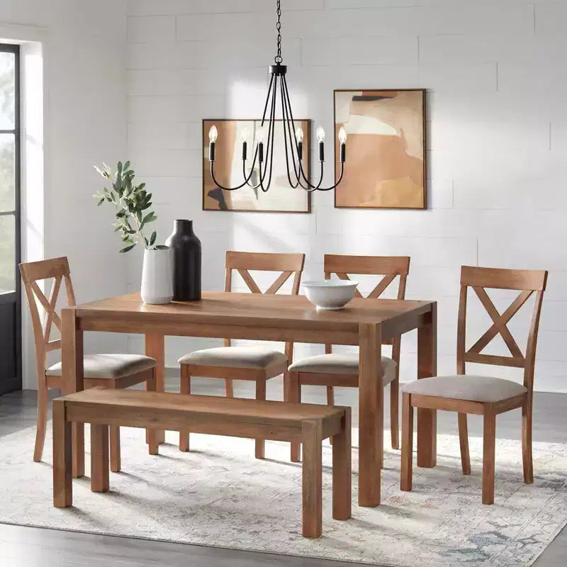 Sedia da pranzo con schienale a X Driftwood, lino beige, set da 2