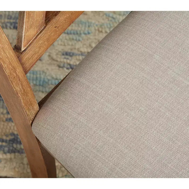 Sedia da pranzo con schienale a X Driftwood, lino beige, set da 2