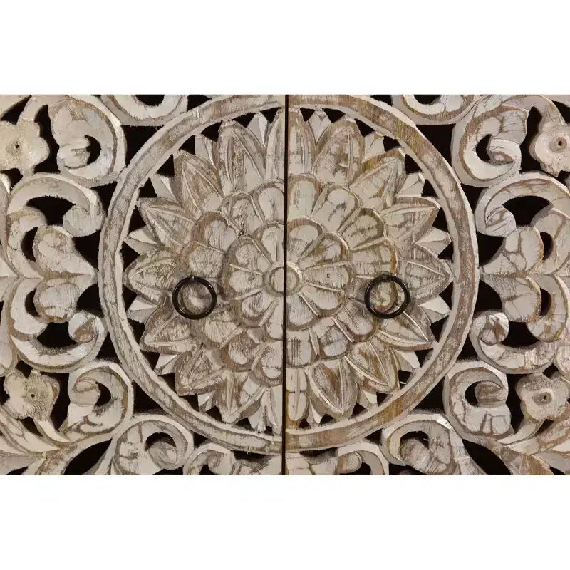 Credenza rustica in legno marrone intagliato – 4 ante, 1 pezzo